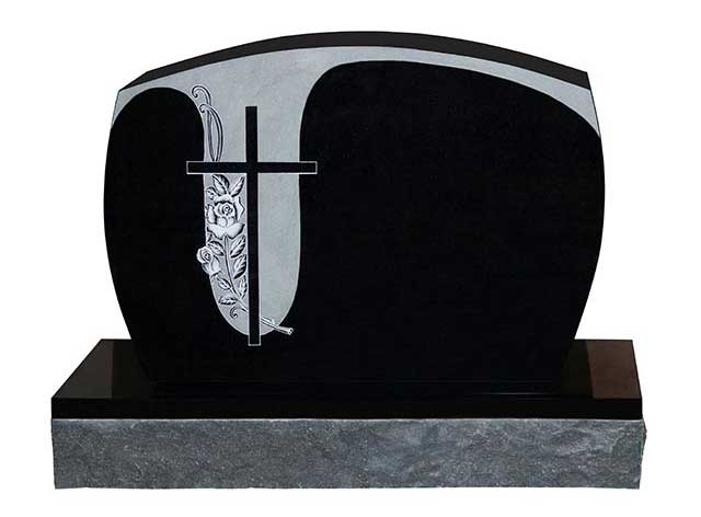 Black Marble Memorial Monument with Cross Carving